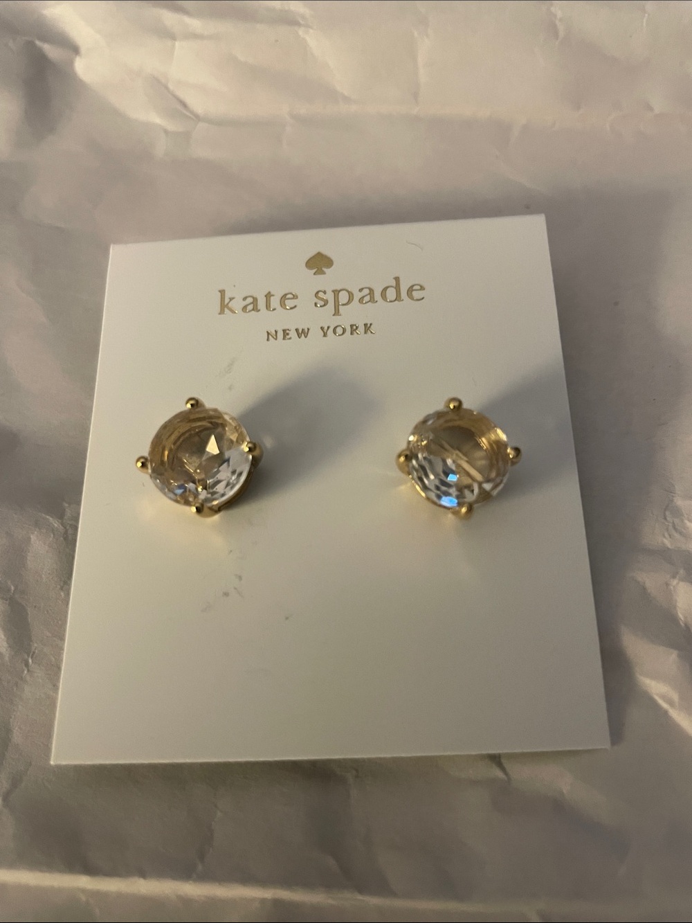 kate spade Gold Clear Crystal Stud Earrings NWT